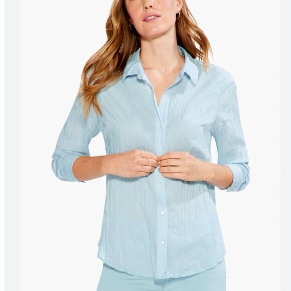 Nic + Zoe Blue Crinkle Shirt Button Up NWT Size M - Picture 2 of 15